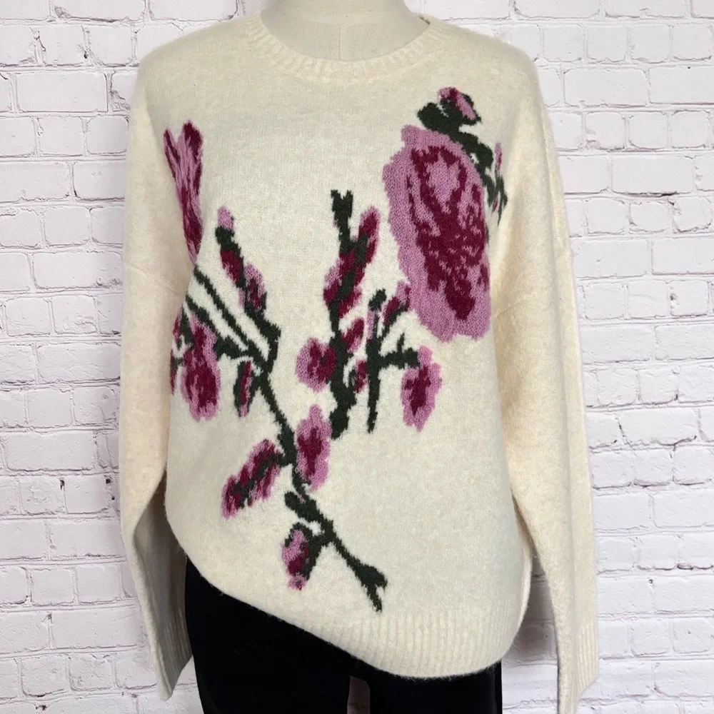 TED BAKER Cream Ivory Long Sleeve Floral Jacquard Sweater--NWT--M - Picture 1 of 16